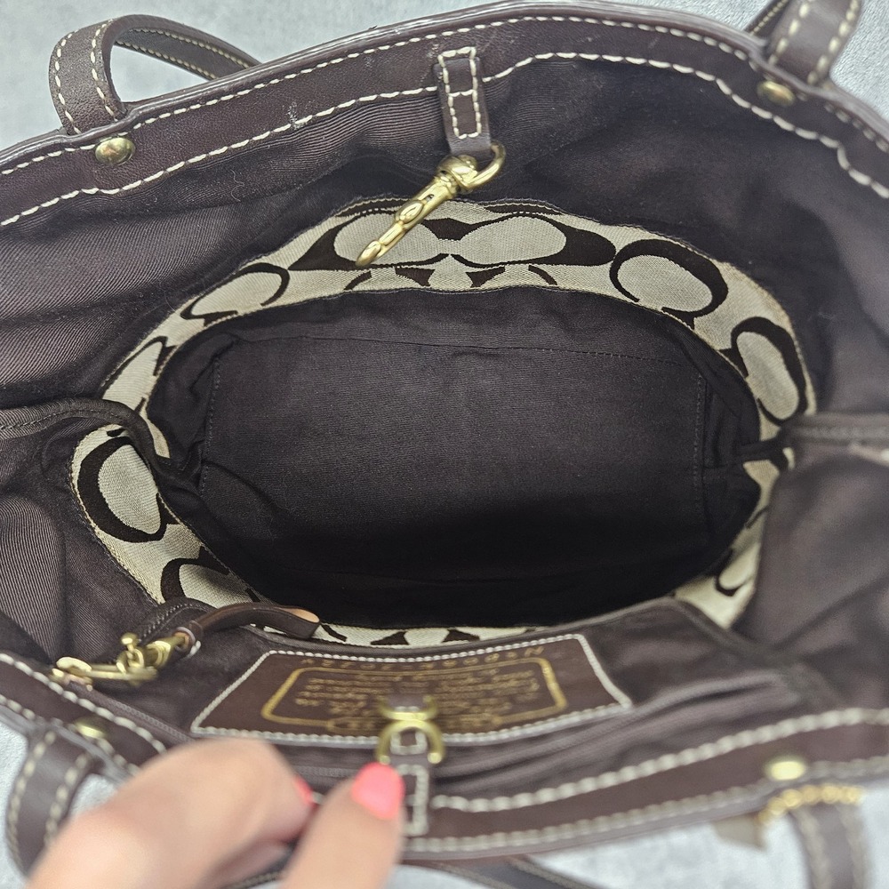 Coach Signature Tote Bag Bundle Brown Khaki Y2K Wristlet Glasses & Case 10124 - Picture 8 of 16